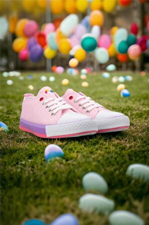 Unisex Erkek Kız Çocuk Keten Kısa Convers Modeli Bağcıklı Spor Ayakkabı PEMBE