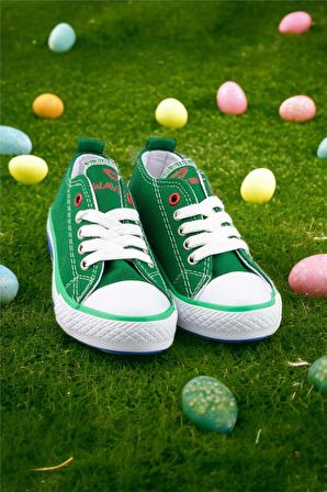 Unisex Erkek Kız Çocuk Keten Kısa Convers Modeli Bağcıklı Spor Ayakkabı YEŞİL