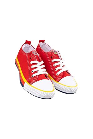 Unisex Erkek Kız Çocuk Keten Kısa Convers Modeli Bağcıklı Spor Ayakkabı KIRMIZI