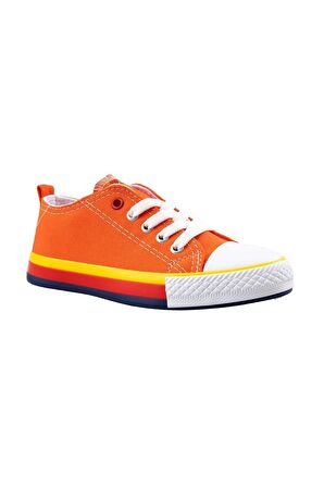 Unisex Erkek Kız Çocuk Keten Kısa Convers Modeli Bağcıklı Spor Ayakkabı TURUNCU