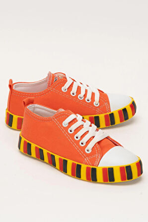 Unisex Çocuk Keten Kısa Convers Modeli Bağcıklı Spor Ayakkabı TURUNCU