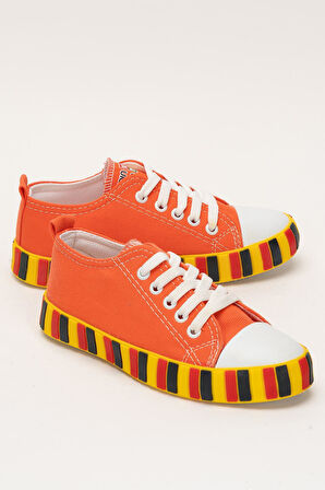 Unisex Çocuk Keten Kısa Convers Modeli Bağcıklı Spor Ayakkabı TURUNCU