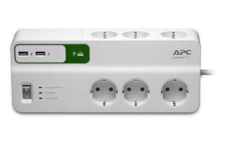 SCHNEIDER ELECTRIC PM6U-GR APC 6'LI AKIM KORUMALI PRİZ - 2 USB HIZLI ŞARJ