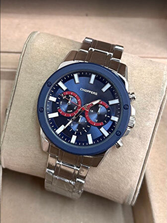 Gümüş Renk Kaplama Çelik Kordonlu Parlak VIP Model Yuvarlak Spor Kadran Erkek Saati | Sportif Şıklık