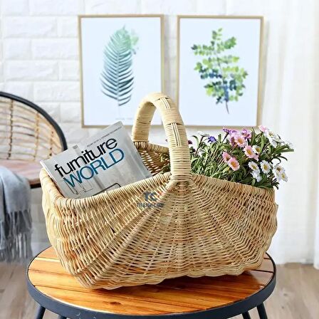 Bambu&Rattan Hasır Piknik Sepeti, Saklama Kutusu ve Depolama Sepeti, Dekoratif Sepet 36x30x23x34cm