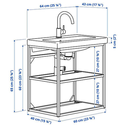 Lavabo ünitesi, beyaz-antrasit, 64x43x65 cm, GLYPEN batarya