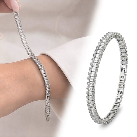 💎 Premium Parlak 5mm Şeffaf Zirkon Taş Su Yolu Kadın Bijuteri Bileklik 3183KBV4D3(~18cm Gümüş Renk)