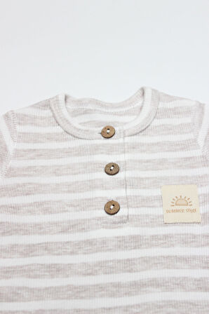 Bistyle Line Colors Yarım Kol Patiksiz Tulum 15126 Bej