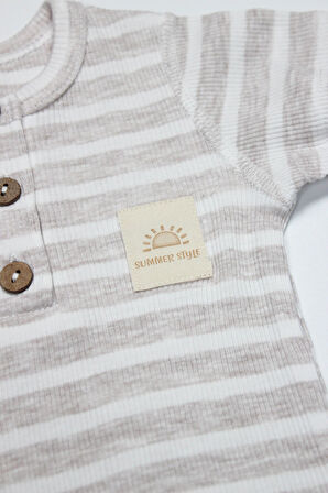 Bistyle Line Colors Yarım Kol Patiksiz Tulum 15126 Bej