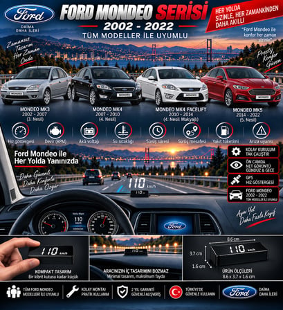 Ford Mondeo 2002-2022 modeller için head up display hayalet gösterge ekranı ön cam hız göstergesi