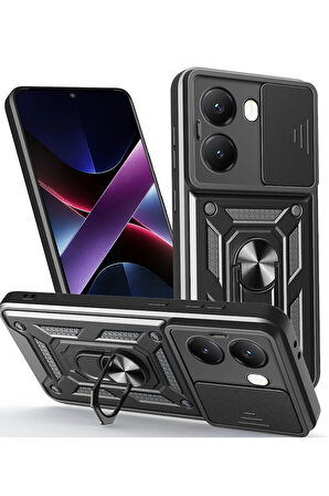 Xiaomi Poco X7 Pro ile Uyumlu Kılıf Magnetik Standlı Kamera Korumalı Sürgülü Kapak