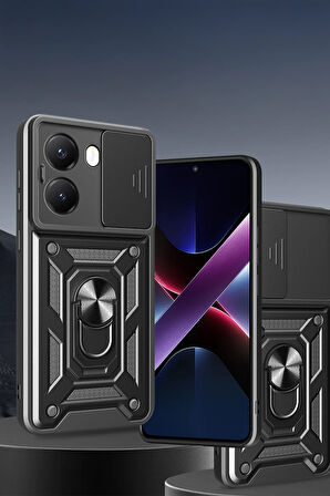 Xiaomi Poco X7 Pro ile Uyumlu Kılıf Magnetik Standlı Kamera Korumalı Sürgülü Kapak