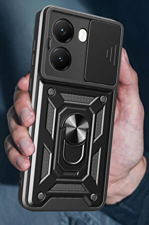 Xiaomi Poco X7 Pro ile Uyumlu Kılıf Magnetik Standlı Kamera Korumalı Sürgülü Kapak