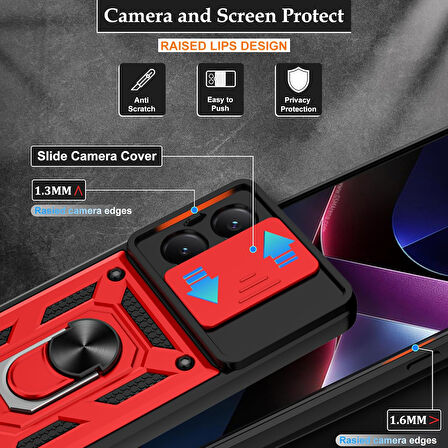 Xiaomi Poco X7 Pro ile Uyumlu Kılıf Magnetik Standlı Kamera Korumalı Sürgülü Kapak