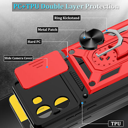Xiaomi Poco X7 Pro ile Uyumlu Kılıf Magnetik Standlı Kamera Korumalı Sürgülü Kapak