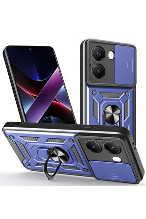 Xiaomi Poco X7 Pro ile Uyumlu Kılıf Magnetik Standlı Kamera Korumalı Sürgülü Kapak