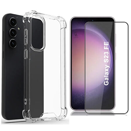 Samsung Galaxy S23 FE Köşe Dolgulu Anti Shock Telefon Kılıfı ve 5d Kırılmaz Cam Ekran Koruyucu