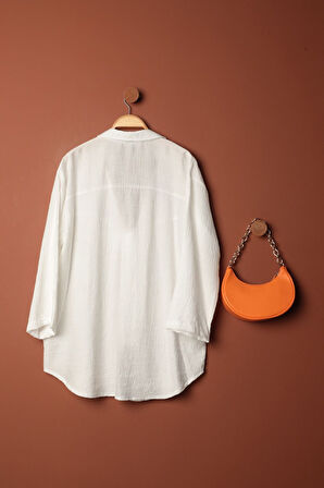 Ağaç Kabuğu Kumaş Kimono-Ekru - M