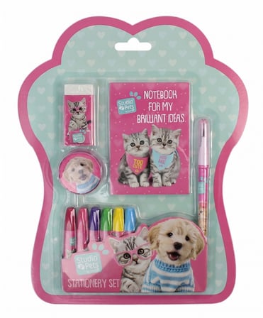 BakGelAl Studio Pets Lisanslı 5 Parça Kırtasiye Seti – Not Defteri, 7 Renk Pastel Boya, Yumurtlayan Kurşun Kalem, Silgi ve Kalemtıraşlı Okul Seti