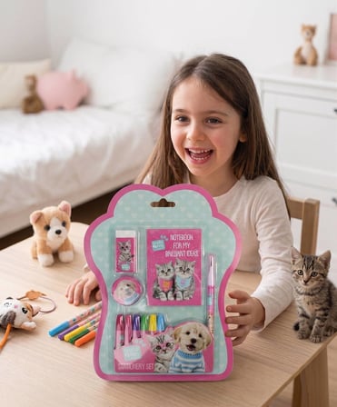 BakGelAl Studio Pets Lisanslı 5 Parça Kırtasiye Seti – Not Defteri, 7 Renk Pastel Boya, Yumurtlayan Kurşun Kalem, Silgi ve Kalemtıraşlı Okul Seti