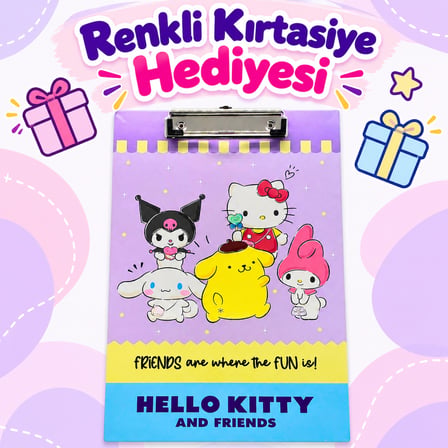 BAkGelAL Hello Kitty ve Arkadaşları Desenli Sekreterlik - Kuromi & Cinnamoroll Temalı Kıskaçlı A4 Evrak Dosyası / Panosu