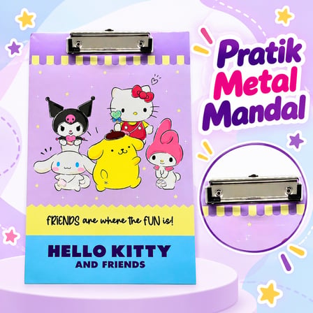 BAkGelAL Hello Kitty ve Arkadaşları Desenli Sekreterlik - Kuromi & Cinnamoroll Temalı Kıskaçlı A4 Evrak Dosyası / Panosu