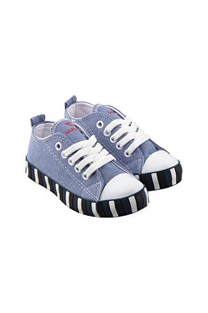 Unisex Çocuk Keten Kısa Convers Modeli Bağcıklı Spor Ayakkabı MAVİ