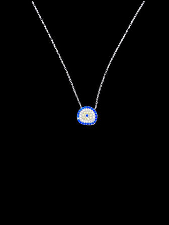 925 Ayar İthal Gümüş Mavi Nazar Boncuğu Model Kolye | Zirkon Taşlı Kare Form | Şık ve Parlak Tasarım