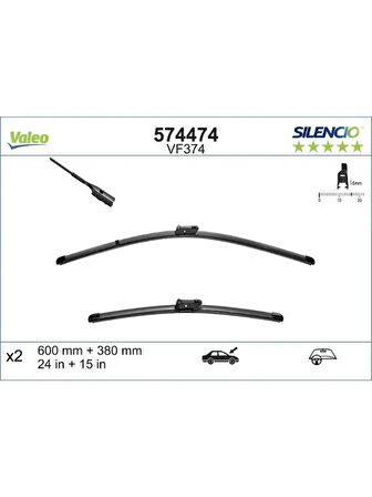 VALEO SILENCIO X TRM FLAT BLADE VM374 (X2) / (600+380 MM) AUDI A1 (11), VW POLO (09)
