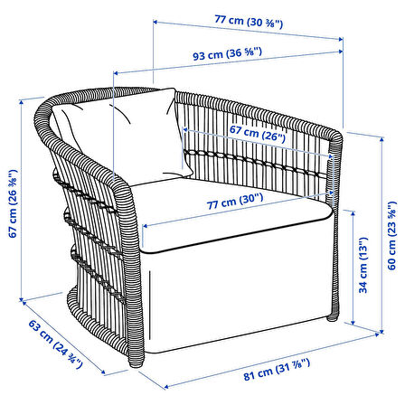 Rattan koltuk, djurmo gri-beyaz