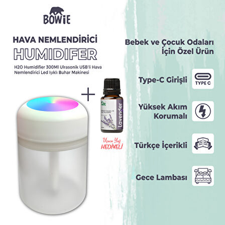 Çocuk ve bebek odaları için hava nemlendirici buhar makinası Işıklı gece lambası humidifer difüzör