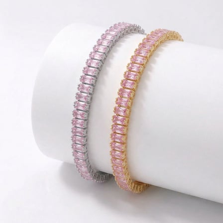💎 Premium Parlak 5mm Pembe Zirkon Taşlı Su Yolu Kadın Bijuteri Bileklik 3183KBV4D1 (~18cm Altın Renk)