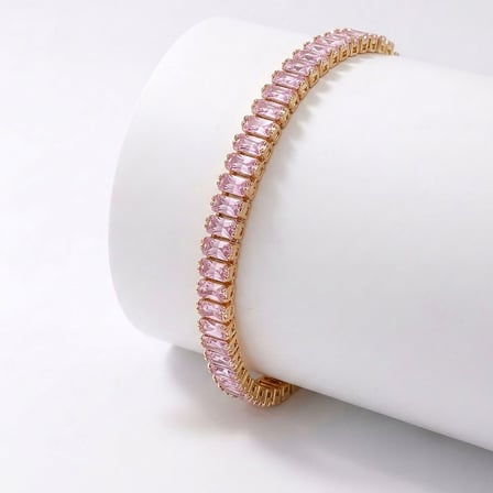 💎 Premium Parlak 5mm Pembe Zirkon Taşlı Su Yolu Kadın Bijuteri Bileklik 3183KBV4D1 (~18cm Altın Renk)