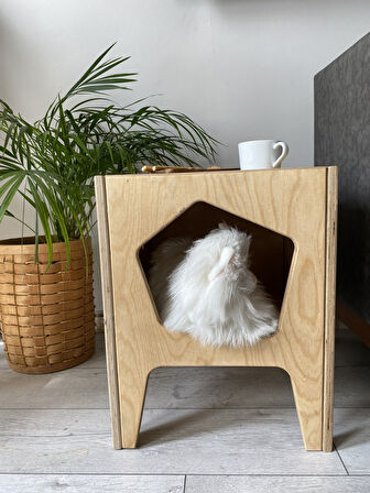 VETLE - Plywood Modern ve Fonksiyonel Pet Evi - Yan Sehpa