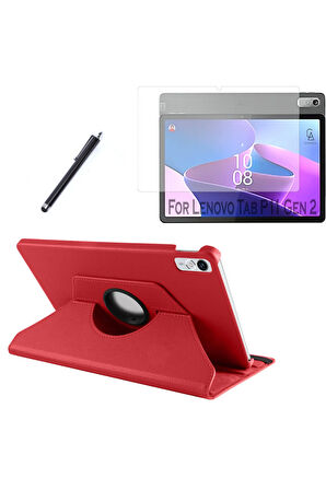 Lenovo Tab P11 2.Nesil 11.5 inç TB-350FU Dönebilen Standlı Tablet Kılıfı + Ekran Koruyucu + Kalem