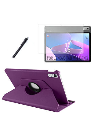Lenovo Tab P11 2.Nesil 11.5 inç TB-350FU Dönebilen Standlı Tablet Kılıfı + Ekran Koruyucu + Kalem