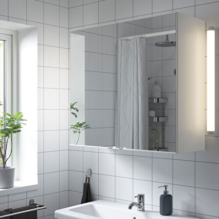 Banyo duvar dolabı, beyaz, 80x30x75 cm, 2 ayna kapaklı