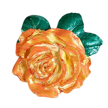 Uretti - Ayşe 7362 0385 El Yapımı Minik 2'li Pembe - Turuncu Renk Gül Magnet - 6 x 7 cm