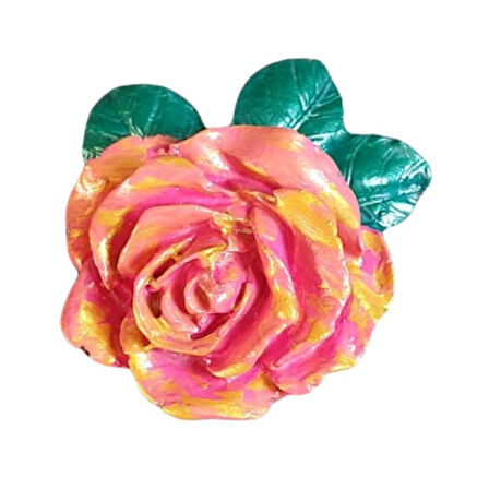 Uretti - Ayşe 7362 0385 El Yapımı Minik 2'li Pembe - Turuncu Renk Gül Magnet - 6 x 7 cm