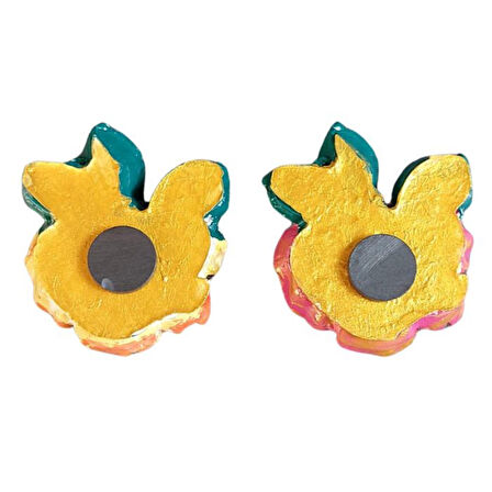 Uretti - Ayşe 7362 0385 El Yapımı Minik 2'li Pembe - Turuncu Renk Gül Magnet - 6 x 7 cm