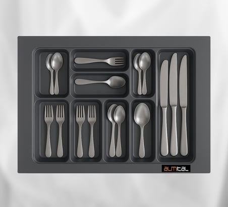  60x45 Cm. 9 Gözlü Antrasit Çekmece Içi Kaşıklık 54*41 Cm'e Kadar Kesebilirsiniz