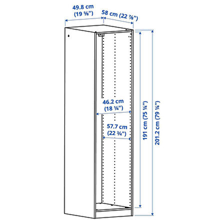 Gardırop iskeleti, ağartılmış meşe görünümlü, 50x58x201 cm
