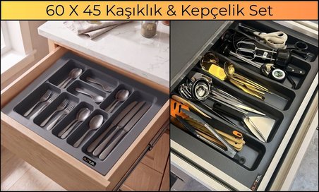 60x45 cm. Antrasit Kaşıklık ve Kepçelik 2'li Set 59x41CM ‘E KADAR KESİLEBİLİR