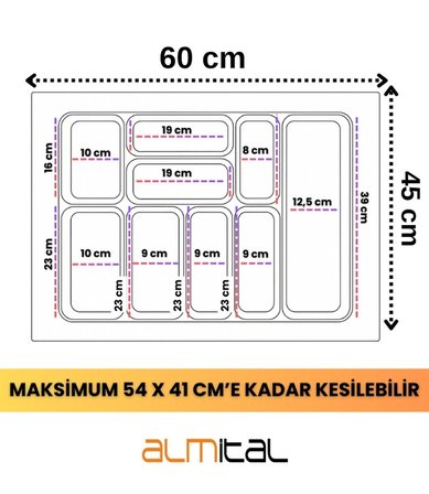 60x45 cm. Antrasit Kaşıklık ve Kepçelik 2'li Set 59x41CM ‘E KADAR KESİLEBİLİR