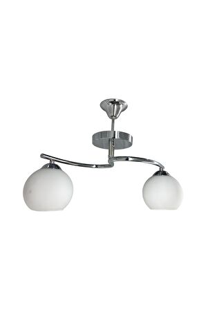 Fuji Krom 2'li Beyaz Camlı Avize | Kaliteli Modern Metal Avize