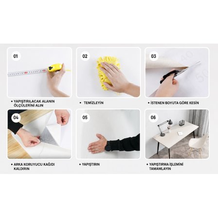 6 Adet Yapışkanlı Beyaz Mermer Desenli Sticker 30x30 cm
