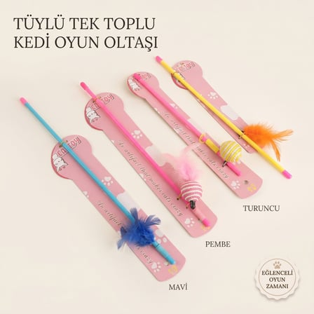 BakGelAl Tüylü Toplu Olta Kedi Oyuncağı – Zilli İnteraktif Yakalama ve Egzersiz Oyuncağı