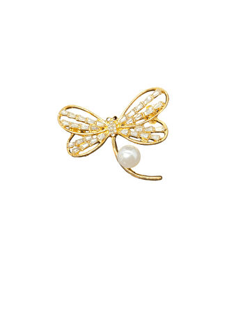 Altın Renk Boncuk İnci Detaylı Yusufçuk Kuşu Figür Şık Özel Günler Bijuteri Broş | Zarif ve Işıltılı