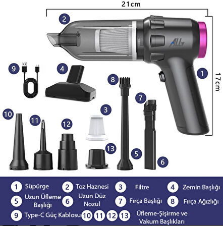 Turbo emiş 14000 pa güçlü vakum araç süpürgesi portatif ev araba kullanımı için süpürge