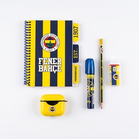 BakGelAl Fenerbahçe FB Lisanslı 5 Parça Kırtasiye Seti – Spiralli Defter, K.Kalem, Roket Silgi, Silgi ve Kalemtıraş